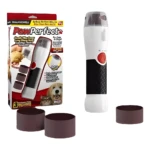 Lima eléctrica PawPerfect para uñas de gato y perro, blanca y negra, con 3 recambios granate, para un limado suave.