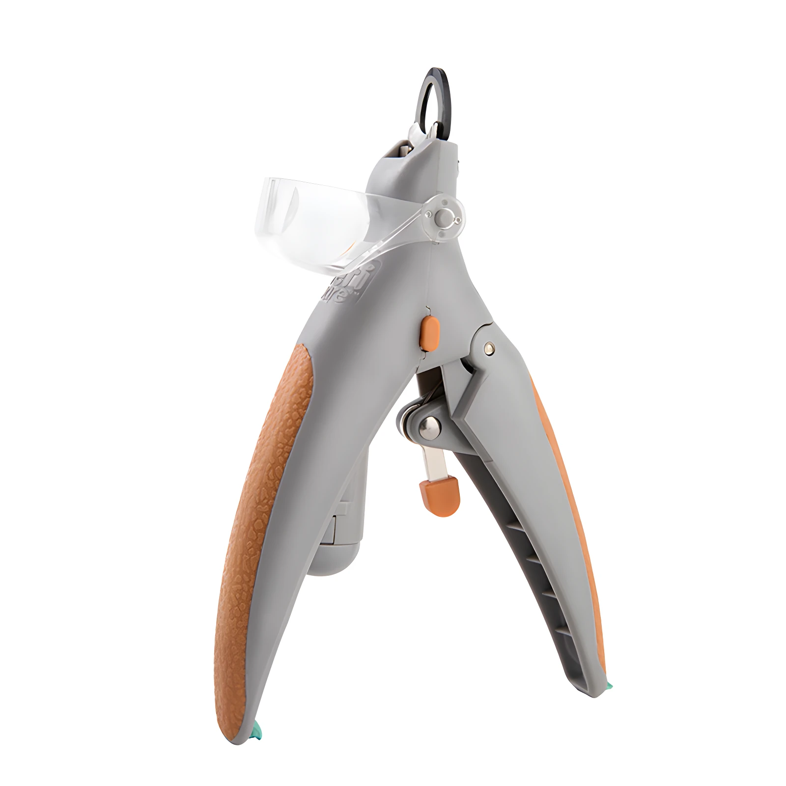Cortaúñas gris para mascotas con mango texturizado, luz LED y lupa 5x para ver la vena.