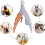 Cortaúñas para mascotas gris y naranja con luz LED y lupa 5x para cortar uñas con precisión.