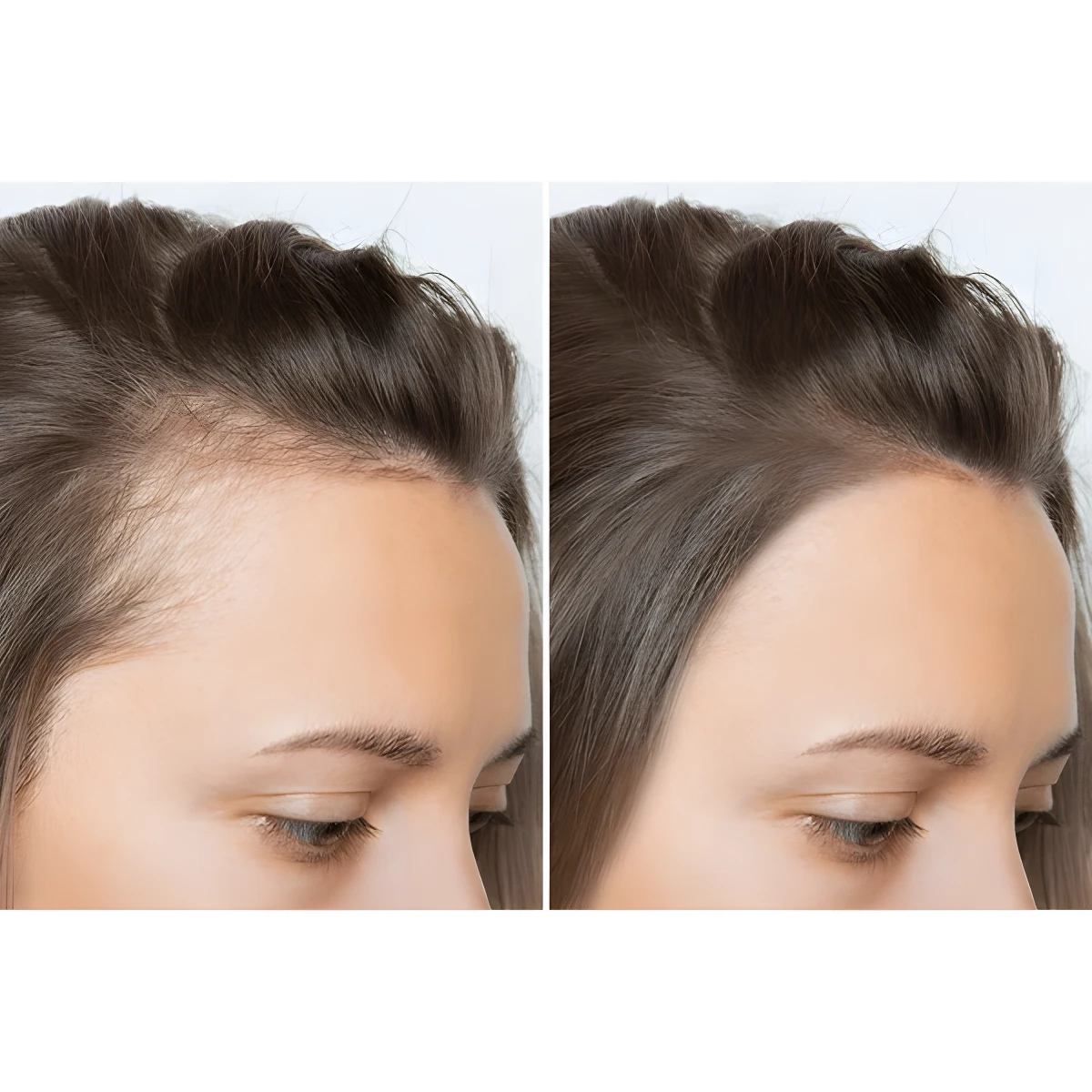 Antes y después: Set x2 Elixir Crecimiento Capilar Fortalecedor mostrando mejora en densidad capilar.