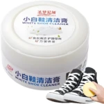 Crema limpiadora blanca para zapatos, ideal para mantenimiento y limpieza rápida de zapatillas.