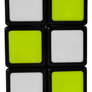 Cuboide 1x2x3 ensamblado, mostrando tres caras: dos paneles verde lima brillante y una cara blanca mate, en marco negro.