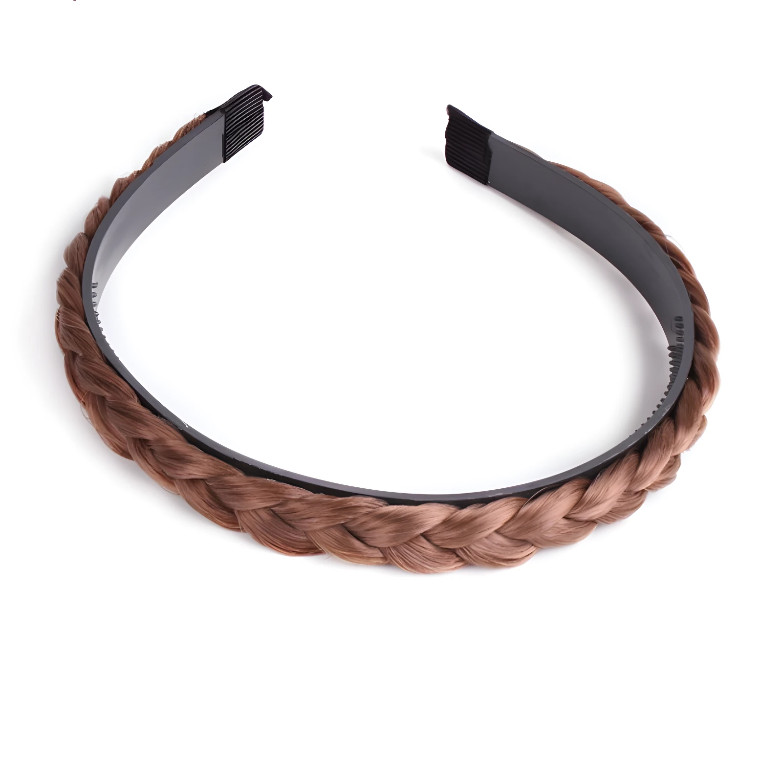Diadema de plástico negra con trenza de cabello sintético color castaño, para peinar.