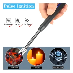 Encendedor eléctrico USB recargable de cuello largo flexible, a prueba de viento, usado para carbón, velas y estufas de gas.