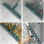 Escoba de silicona verde para barrer y recoger líquidos en suelos, ideal para limpieza de baños y cocinas.