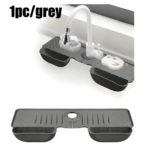 Escurridor gris de silicona para grifo de cocina, con compartimentos para jabón y esponja, mantiene seca la encimera.