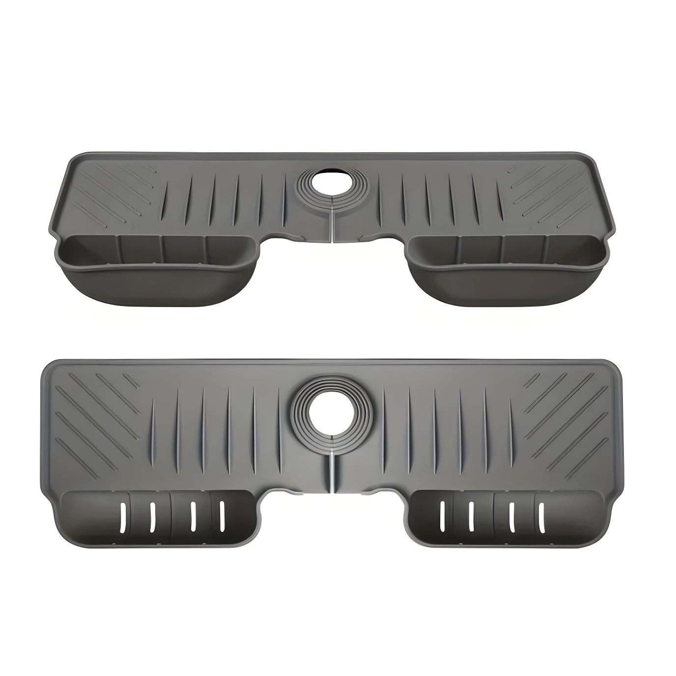 Escurridor de silicona gris para grifo de cocina, dos unidades, para mantener seca la encimera y el jabón.