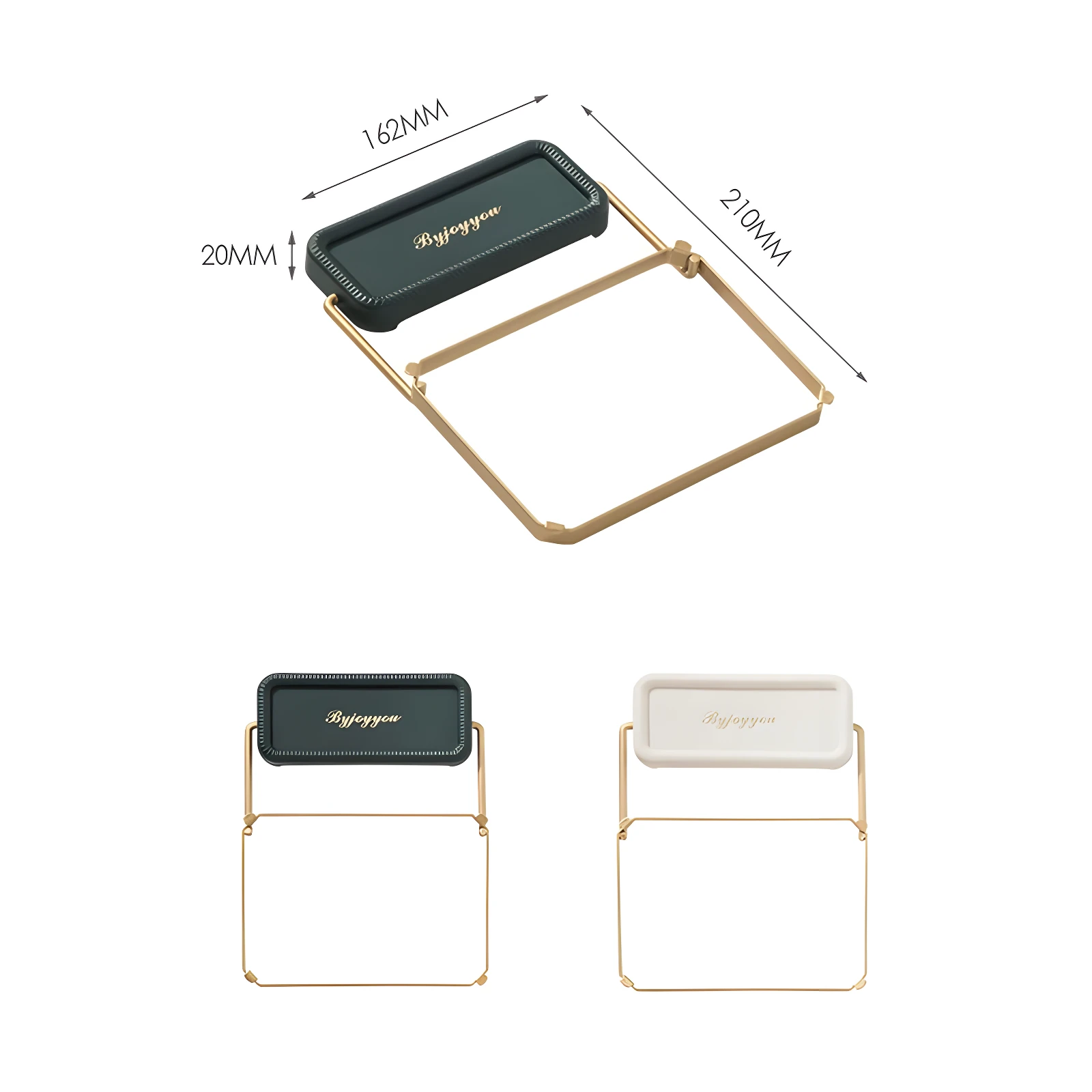 Estante filtro plegable esquinero de fregadero dorado con borde verde y logo "Byjoyyou".
