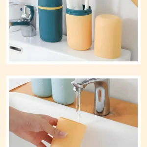 Set de 3 estuches para cepillo dental: azul, verde menta y amarillo. Uso y viaje.