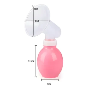 Extractor de leche materna manual rosa con medidas indicadas.