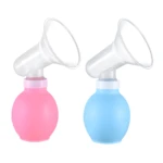 Extractores de leche materna manuales rosado y azul, con bombilla, para bebé.