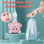 Extractor nasal de succión para bebé con cuerpo rosado en forma de oso, boquilla de silicona y estuche protector.