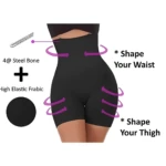 Faja moldeadora negra de cintura alta con varillas de acero, comprime y realza abdomen y muslos.