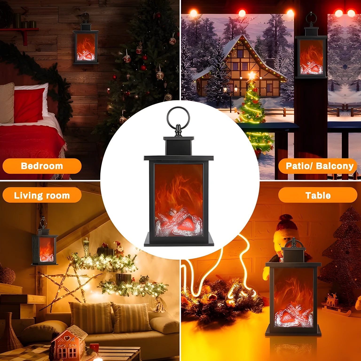 Farol lámpara vintage con efecto llama realista, ideal para dormitorio, sala, balcón o mesa. Luz cálida segura.