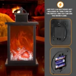 Farol negro vintage con llama LED realista, se alimenta con 3 pilas AA.