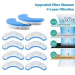 Set x2 filtros para fuente de agua de mascota, azul y blanco, 4 capas de filtración: esponja, algodón, carbón activado y resina.