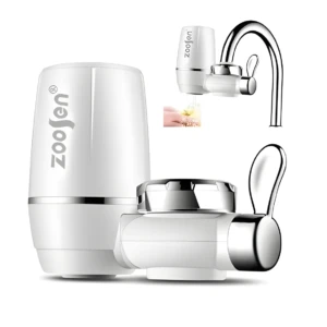 Set x2 filtros purificadores de agua Zoosen cerámicos 01 micra para grifo, blanco y cromo.