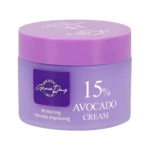 Crema facial Grace Day 15% Aguacate en envase redondo lavanda con tapa morada, enfocada en blanqueamiento y mejora de arrugas.