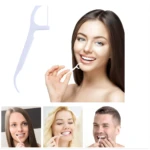 Set de 50 hilo dental con palillo blanco para fácil limpieza interdental y sonrisas saludables.