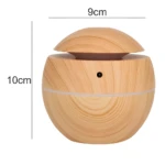 Humidificador ultrasónico de madera, diseño bola, 9x10cm.