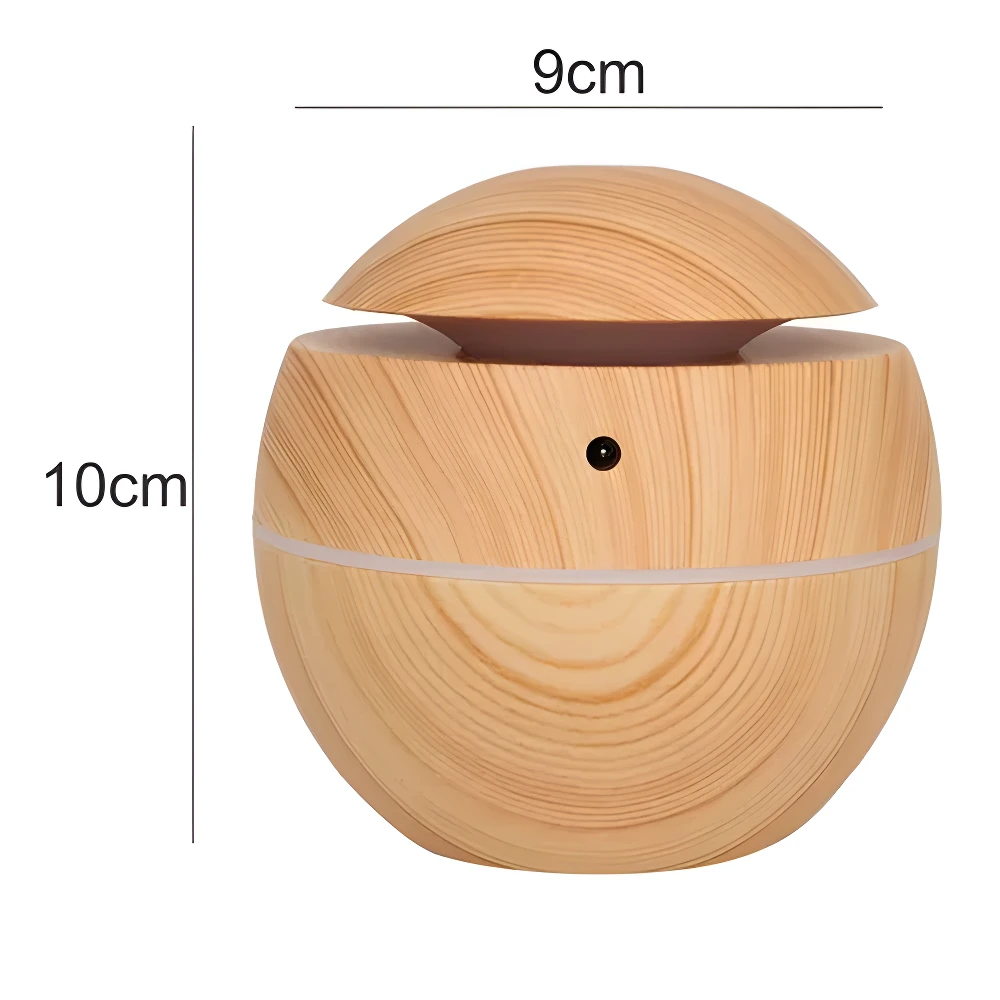 Humidificador ultrasónico de madera, diseño bola, 9x10cm.