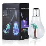 Humidificador de aire en forma de bombilla con palmeras tropicales, luz LED, 400ml, ideal para ambientar y relajar.