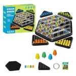 Juego de mesa Ajedrez Triangular Triggle Game con piezas de colores y tablero.
