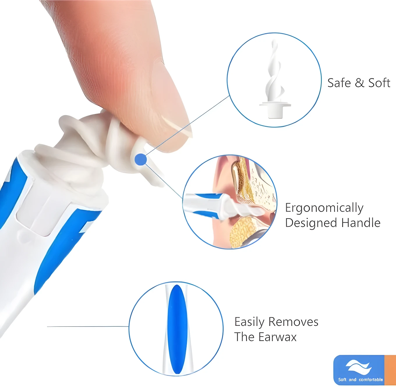 Kit limpieza oídos con punta espiral, mango ergonómico y estuche, elimina cera suavemente.