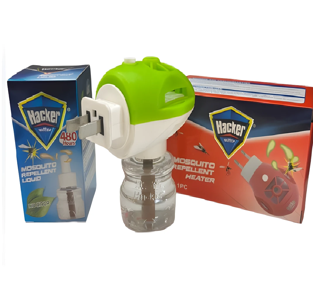 Kit repelente eléctrico líquido Hacker con calentador, un producto para eliminar mosquitos.