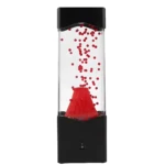 Lámpara de lava USB con cono rojo y luces LED rojas flotando en líquido transparente.