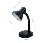 Lámpara de mesa flexible, color negro, con bombilla visible y dimensiones 20,03 cm de alto y 13,50 cm de base.