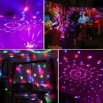 Lámpara proyector LED RGB con luces giratorias de fiesta, ideal para crear ambiente musical.