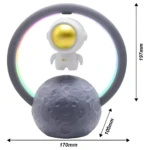Lámpara astronauta flotante sobre luna, luz LED arcoíris y altavoz.