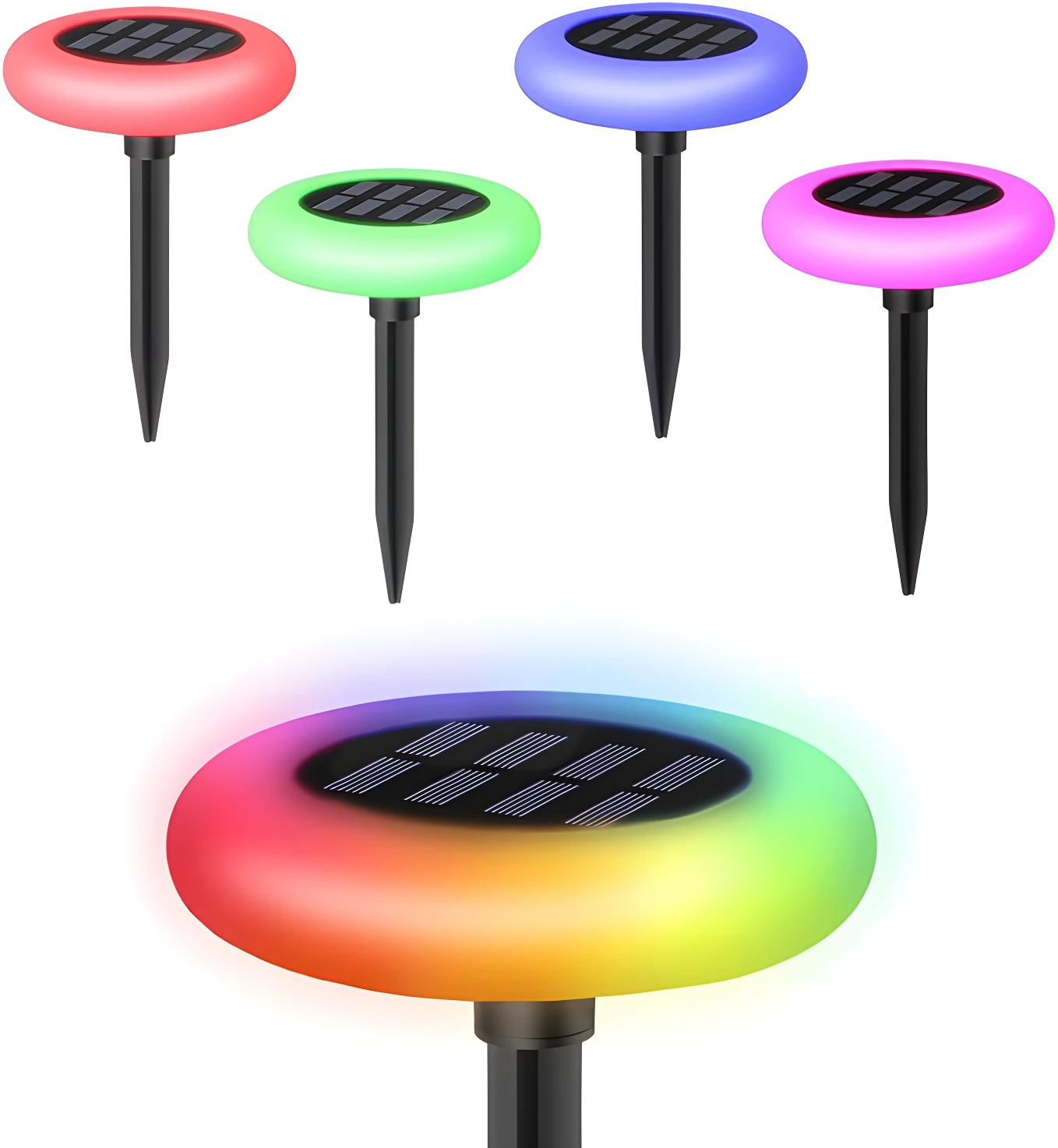 Lámparas solares LED RGB para exteriores, con pica, de varios colores, iluminan jardines automáticamente.