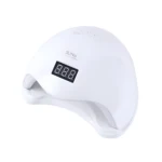 Lámpara UV LED 48W blanca para uñas, con pantalla digital y base removible para secado rápido de geles.