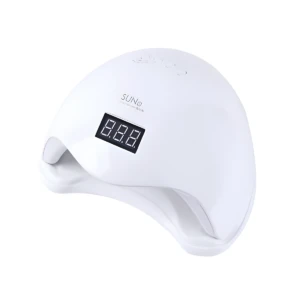 Lámpara UV LED 48W blanca para uñas, con pantalla digital y base removible para secado rápido de geles.