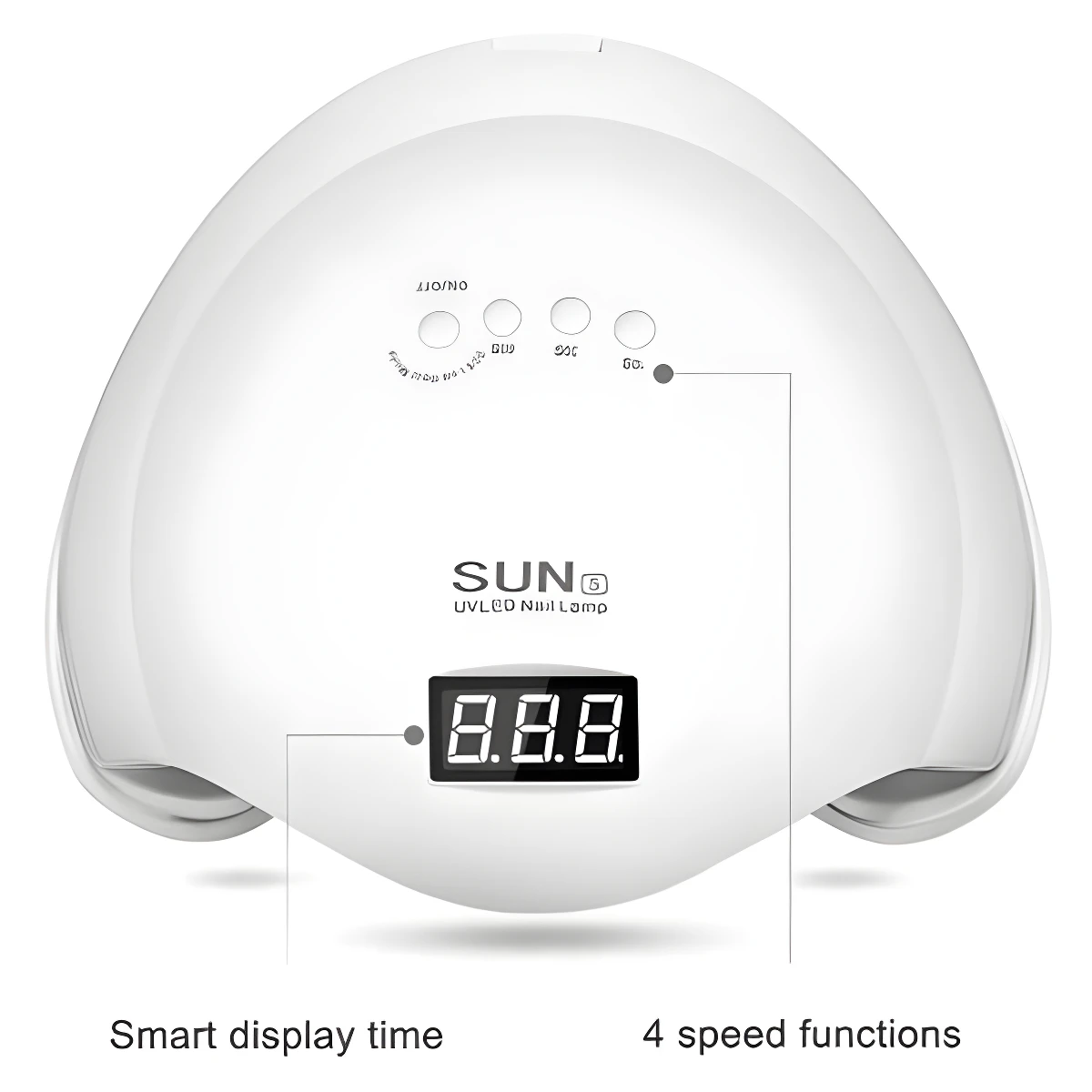 Lámpara UV LED para uñas blanca 48W con pantalla digital de tiempo y 4 funciones, seca geles.