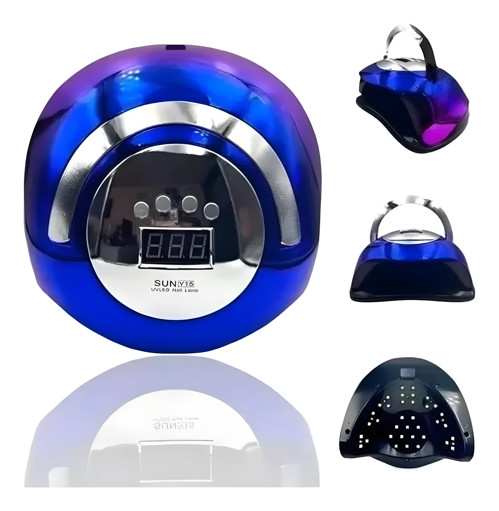 Lámpara para uñas SUN Y15 120W color azul iridiscente con pantalla digital, ideal para secado de gel.