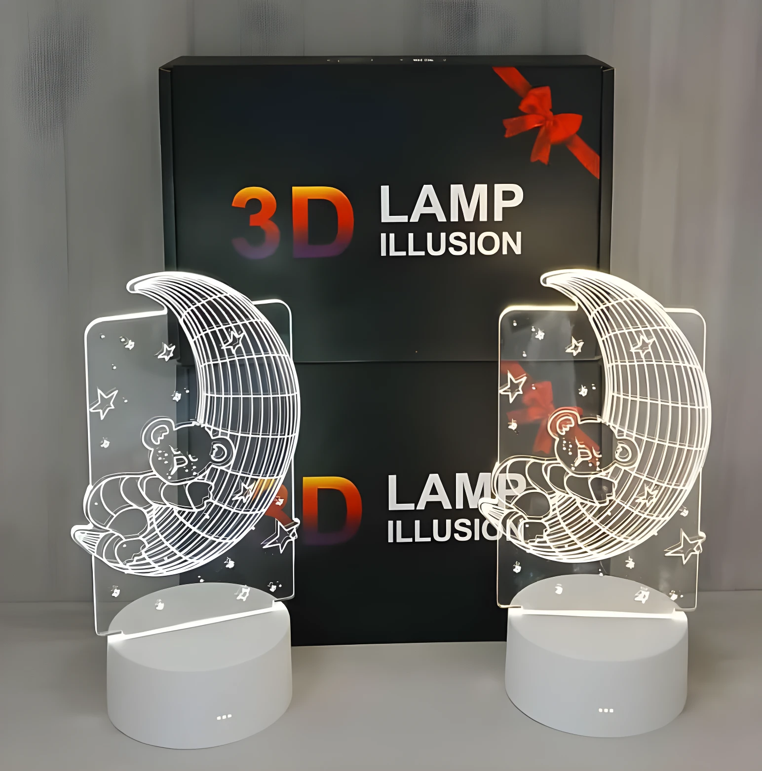 Lámpara 3D de oso durmiendo en la luna, luz de escritorio ajustable, ideal para decorar habitaciones infantiles.
