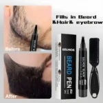 Lápiz rellenador de barba negro Eelhoe antes y después, con empaque y cepillo aplicador ZUOFLY.