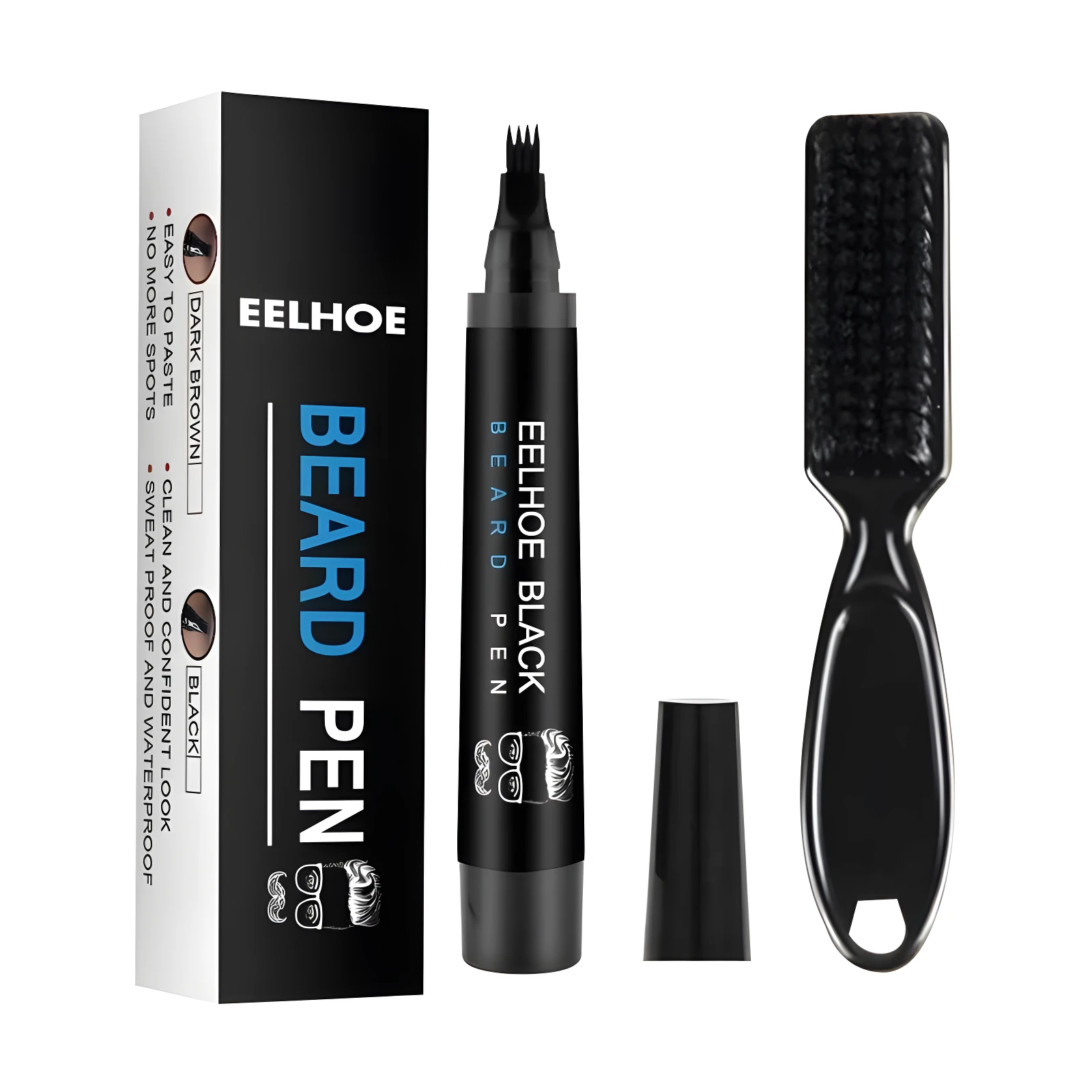 Set EELHOE Lápiz Relleno de Barba Negro con aplicador de punta fina y cepillo aplicador negro.