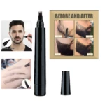 Plumón delineador negro con punta de horquilla para rellenar barba y cejas, mostrando resultados antes y después.