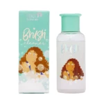 Set x2 limpiador de brochas líquido Trendy: envase transparente con tapa turquesa y caja con diseño de caricatura femenina, ideal para limpieza.
