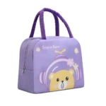 Lonchera térmica morada con estampado de oso espacial para niños.