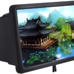 Lupa amplificadora para celular, pantalla F2, con diseño de pagoda asiática y lago.