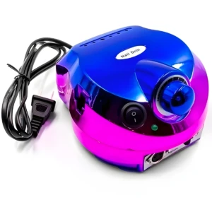 Pulidor de uñas profesional DM202 azul y fucsia iridiscente, con control de velocidad y pedal, ideal para manicuras precisas.