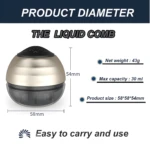 Masajeador líquido para cuero cabelludo, base de 58mm y altura de 54mm. Capacidad de 30 ml, peso 43g.