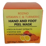 Mascarilla peel para manos y pies ROZINO, Vitamina C y cúrcuma, con extractos de planta, limón y cúrcuma.