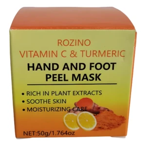 Mascarilla peel para manos y pies ROZINO, Vitamina C y cúrcuma, con extractos de planta, limón y cúrcuma.