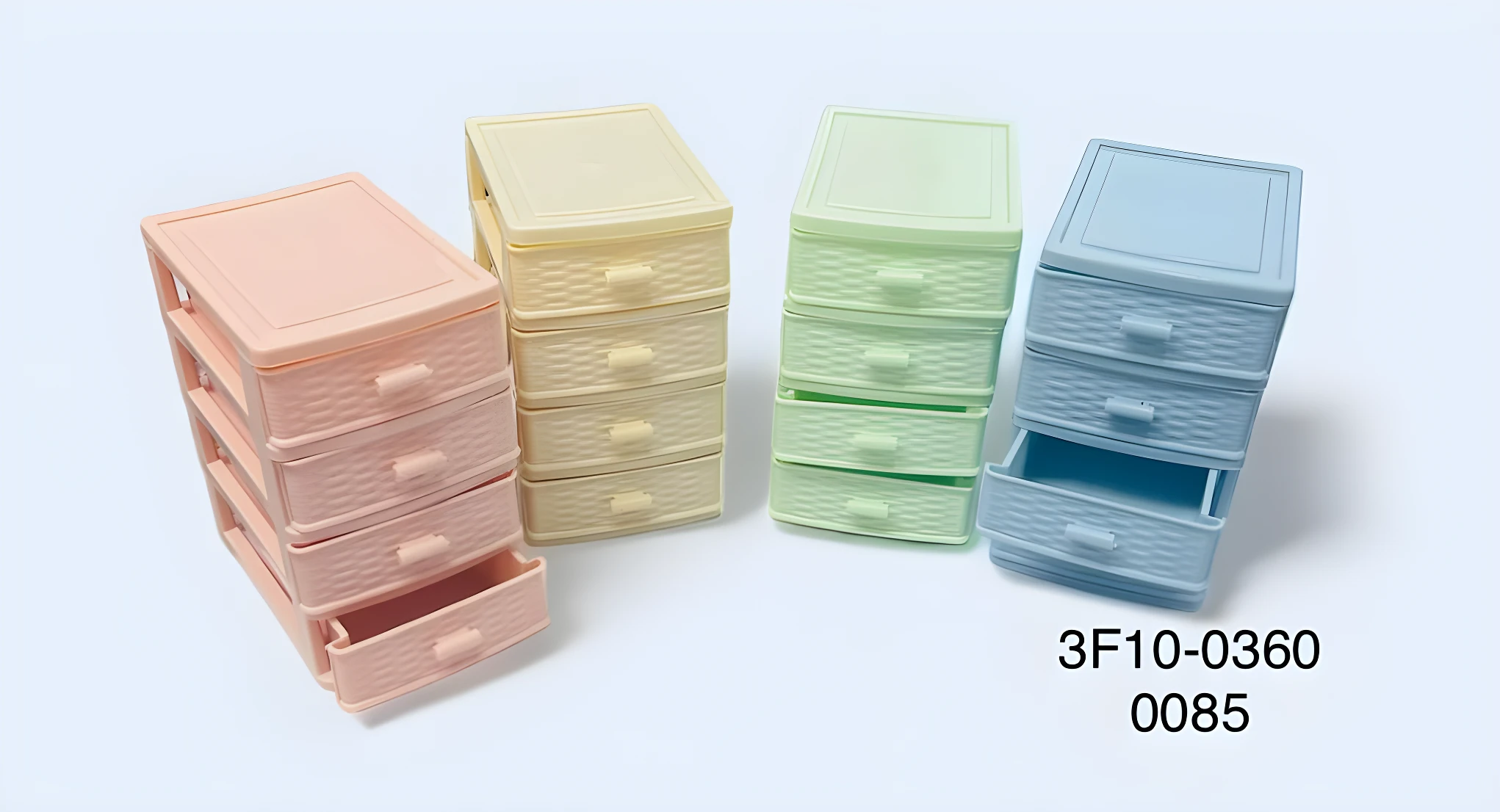 Mini joyeros apilables de 4 niveles en rosa, amarillo, verde y azul con textura tejida, ideales para organizar accesorios pequeños.